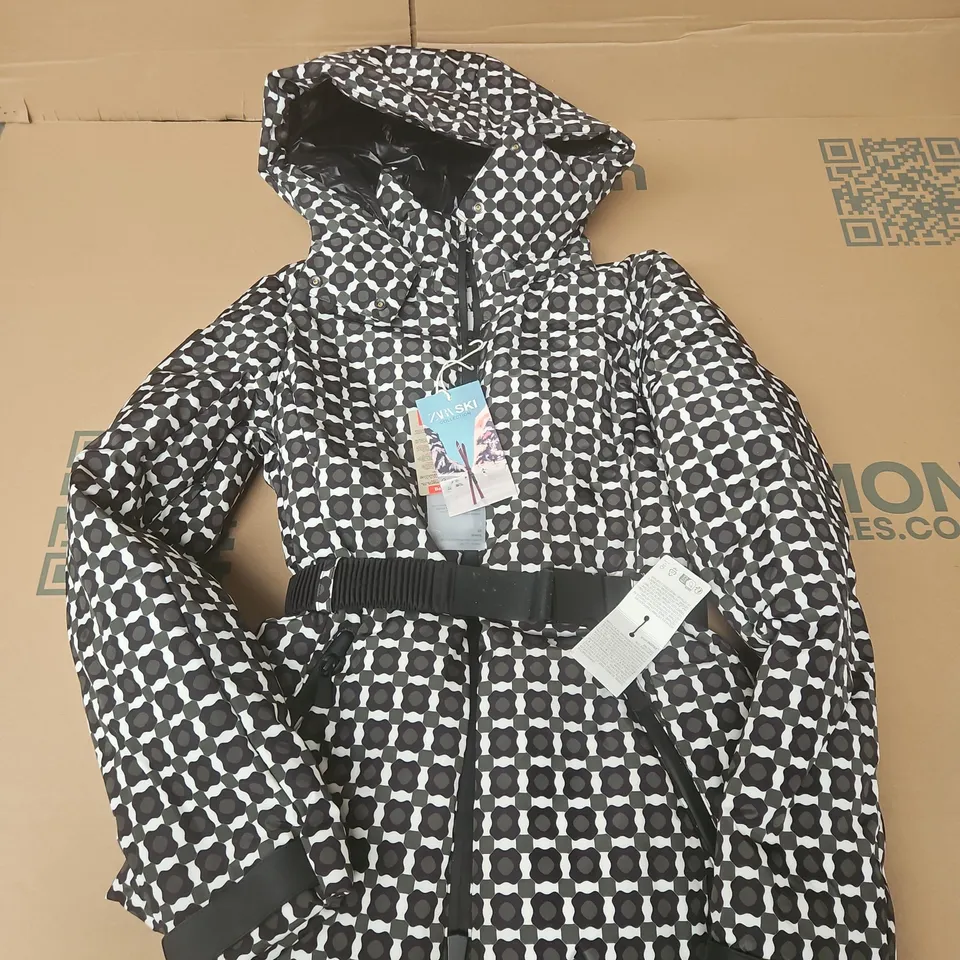 ZARA SKI COLLECTION COAT IN PATTERNED GREEN/BLACK/WHITE- XS
