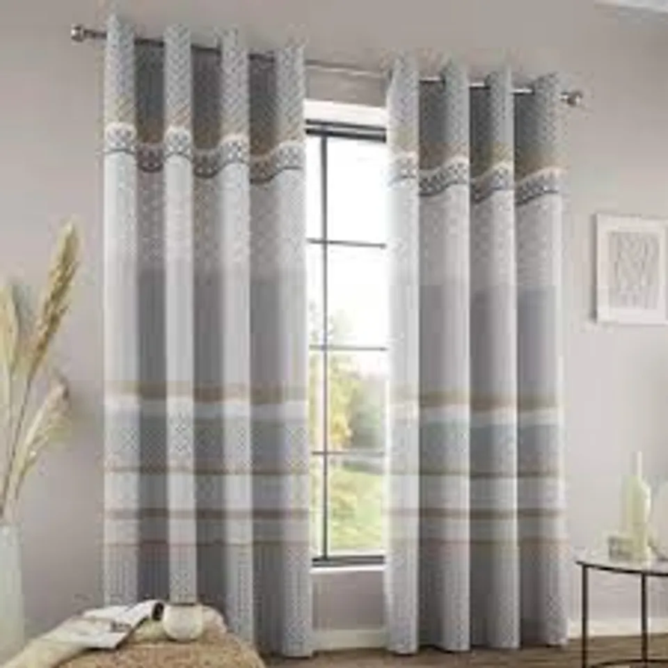PAIR BAGGED MALAWA GEO EYELET ROOM DARKENING CURTAINS GREY 46 X 54