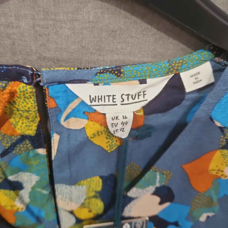 WHITE STUFF LENA MIDI DRESS IN BLUE MULTI - UK 16