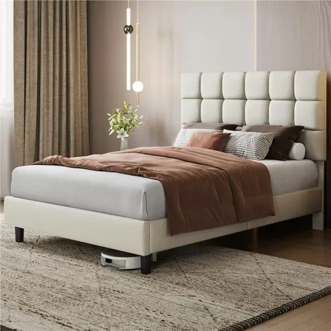 BOXED YAHEETECH 135CM DOUBLE BED FRAME - BEIGE (2 BOXES)