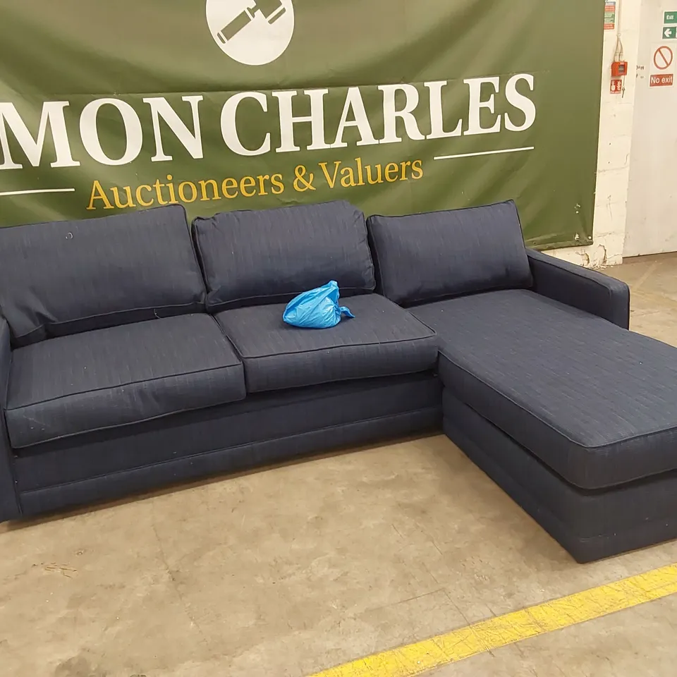QUALITY DESIGNER CHAISE CORNER SOFA BED - NAVY BLUE FABRIC