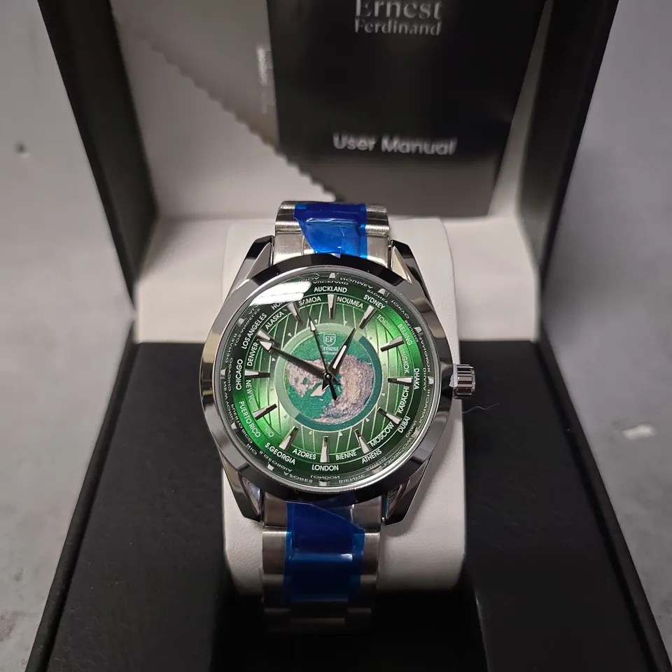 ERNEST FERDINAND WATCH – GLOBAL DIAL – STAINLESS STEEL STRAP – 3ATM WATER RESISTANT - GIFT BOX