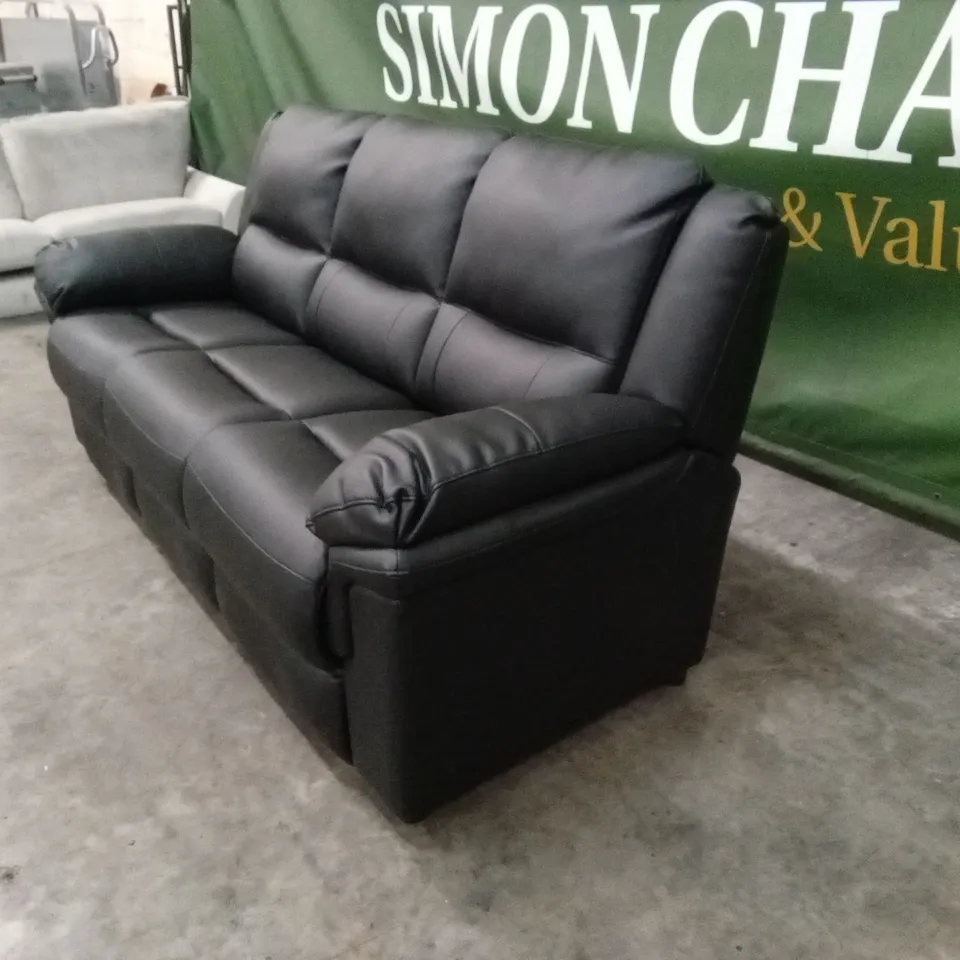 ALBION LUXURY FAUX LEATHER HIGH BACK 3 SEATER SOFA - BLACK RRP £599