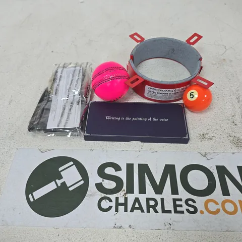 APPROXIMATELY 12 ASSORTED HOUSEHOLD ITEMS TO INCLUDE STRING LIGHTS, POOL BALLS, PIPE CLOSER, ETC