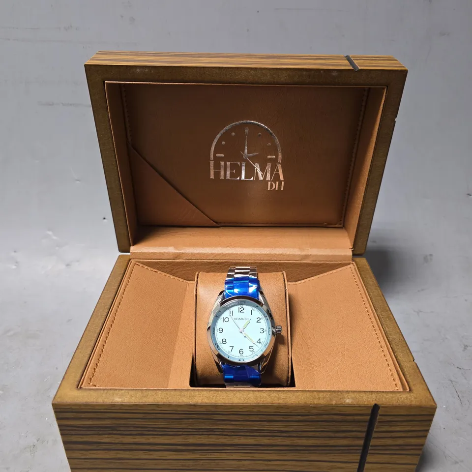 BOXED HELMA DH LIGHT BLUE DIAL WATCH 