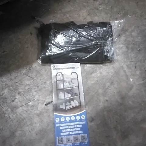 PALLET OF ASSORTED ITEMS TO INCLUDE; GYM BAG, MULTI FUNCTIONAL ARMREST SHOE RACK 