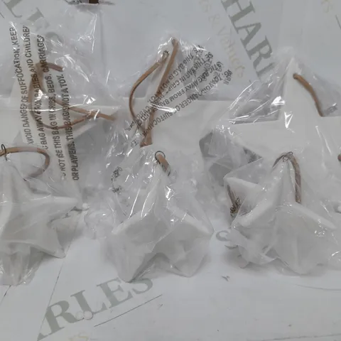 BOXED UNBRANDED SET OF 6 FESTIVE HANGING PORCELAIN STAR DECORATIONS