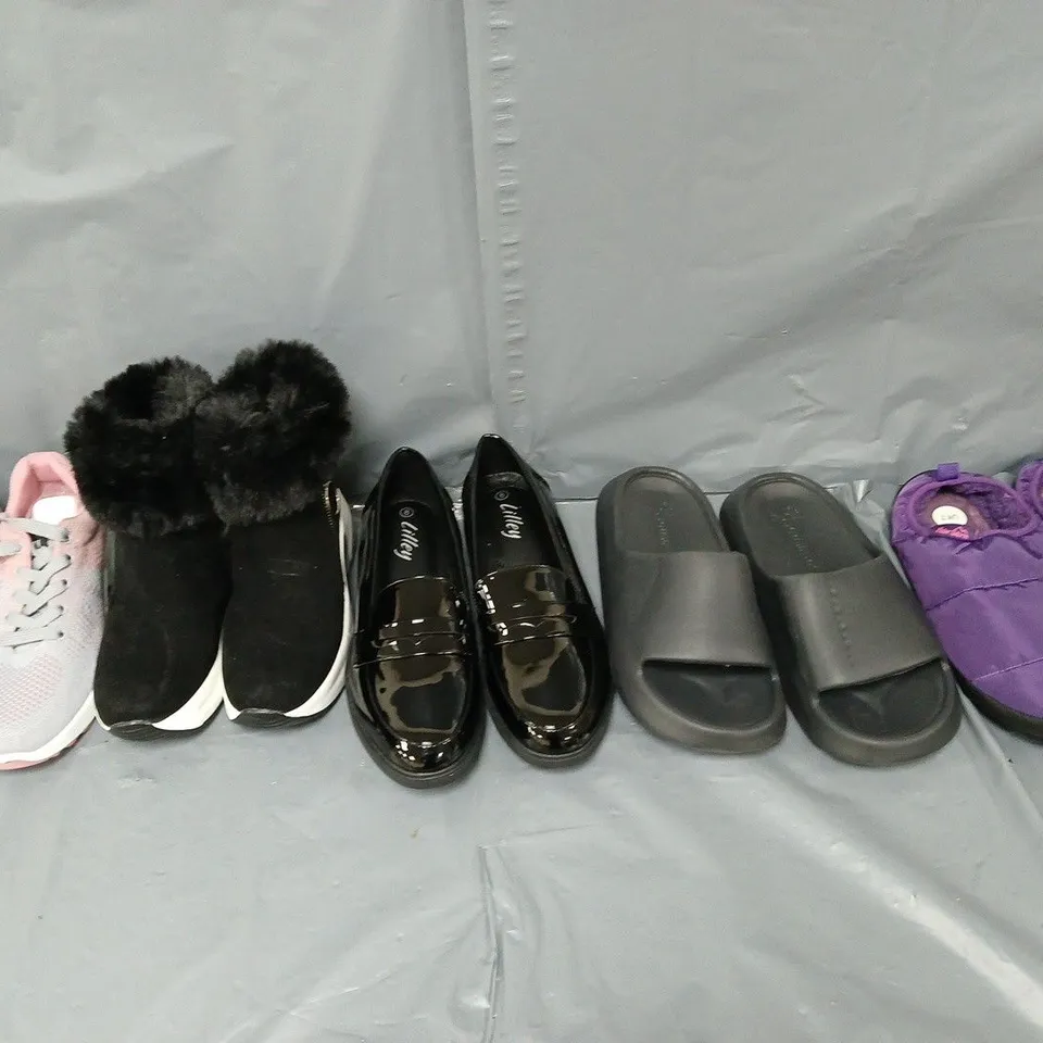 BOX OF APPROXIMATELY 15 PAIRS OF ASSORTED SHOES IN VARIOUS STYLES, COLOURS AND SIZES