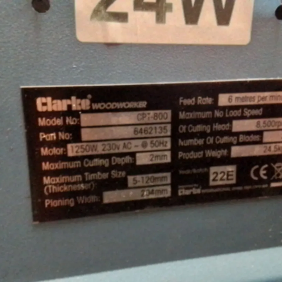 CLARKE WOODWORKER CP-800 PLANER/THICKNESSER – 1250W