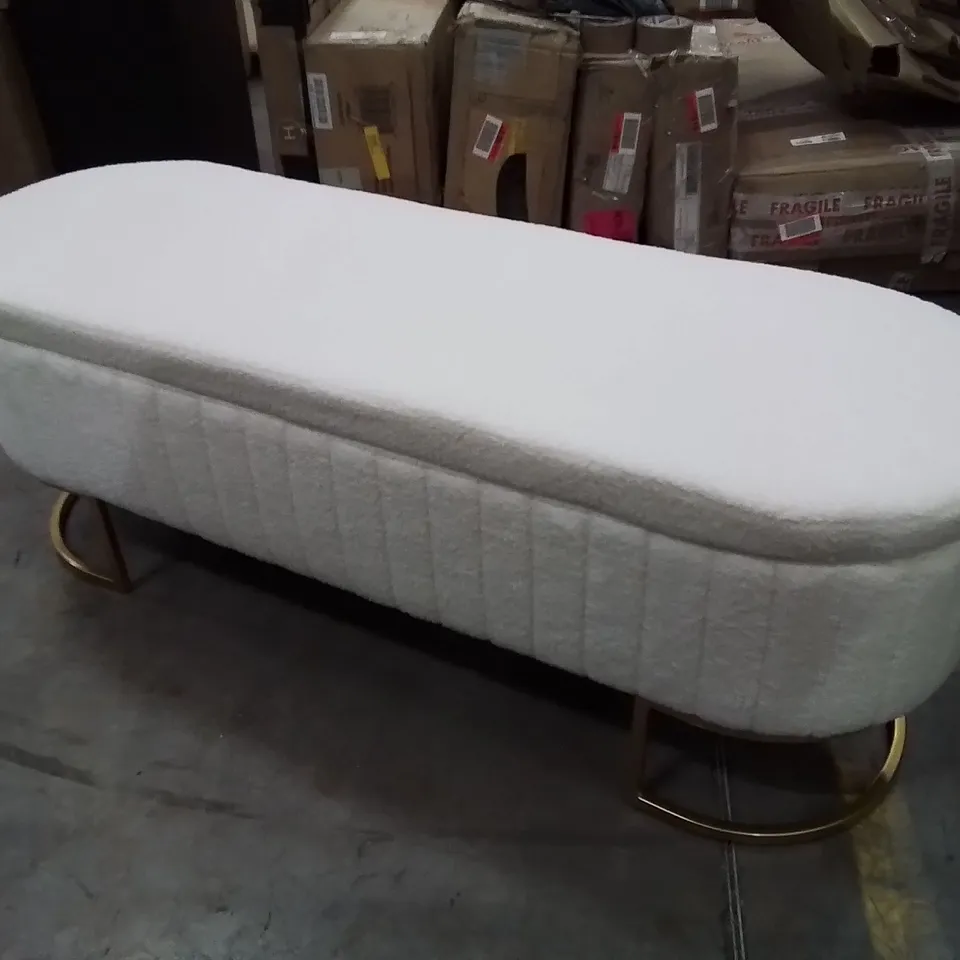 WHITE STORAGE OTTOMAN WITH GOLD TRIMMINGS