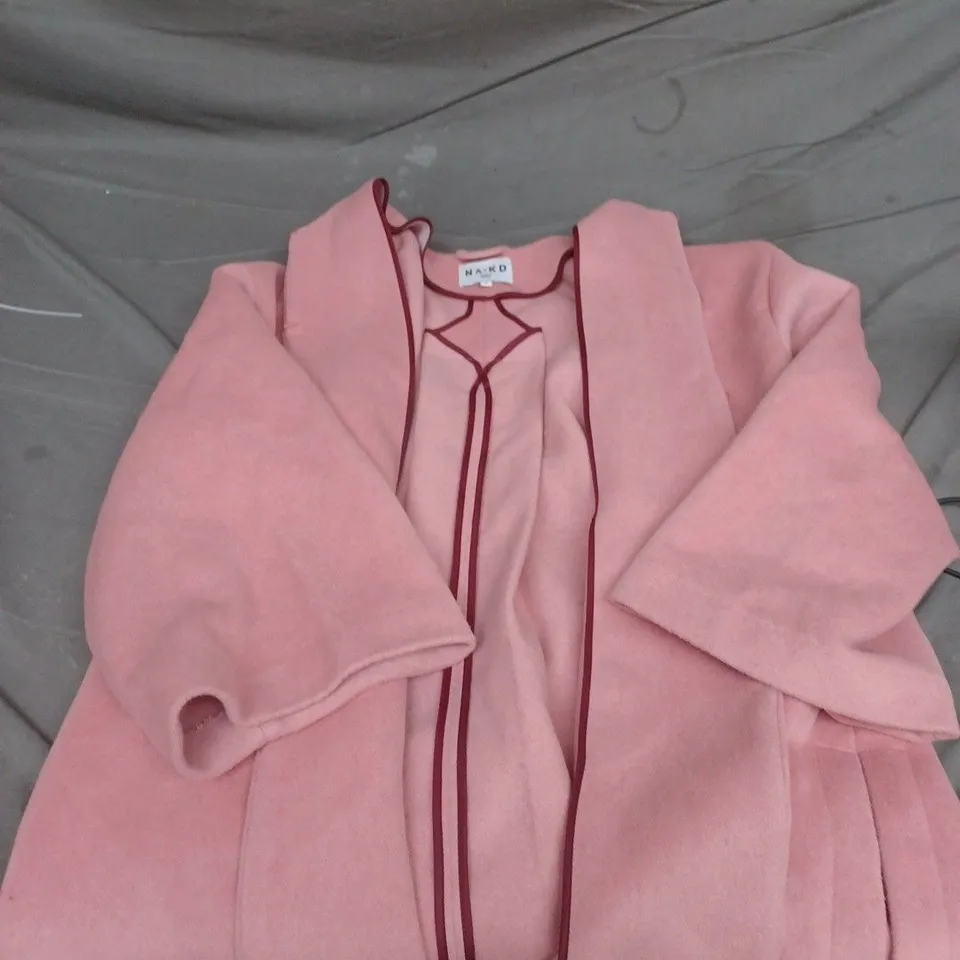 NA-KD PINK KIMONO-STYLE ROBE WITH BURGUNDY PIPING, UK 10 (EU 38)