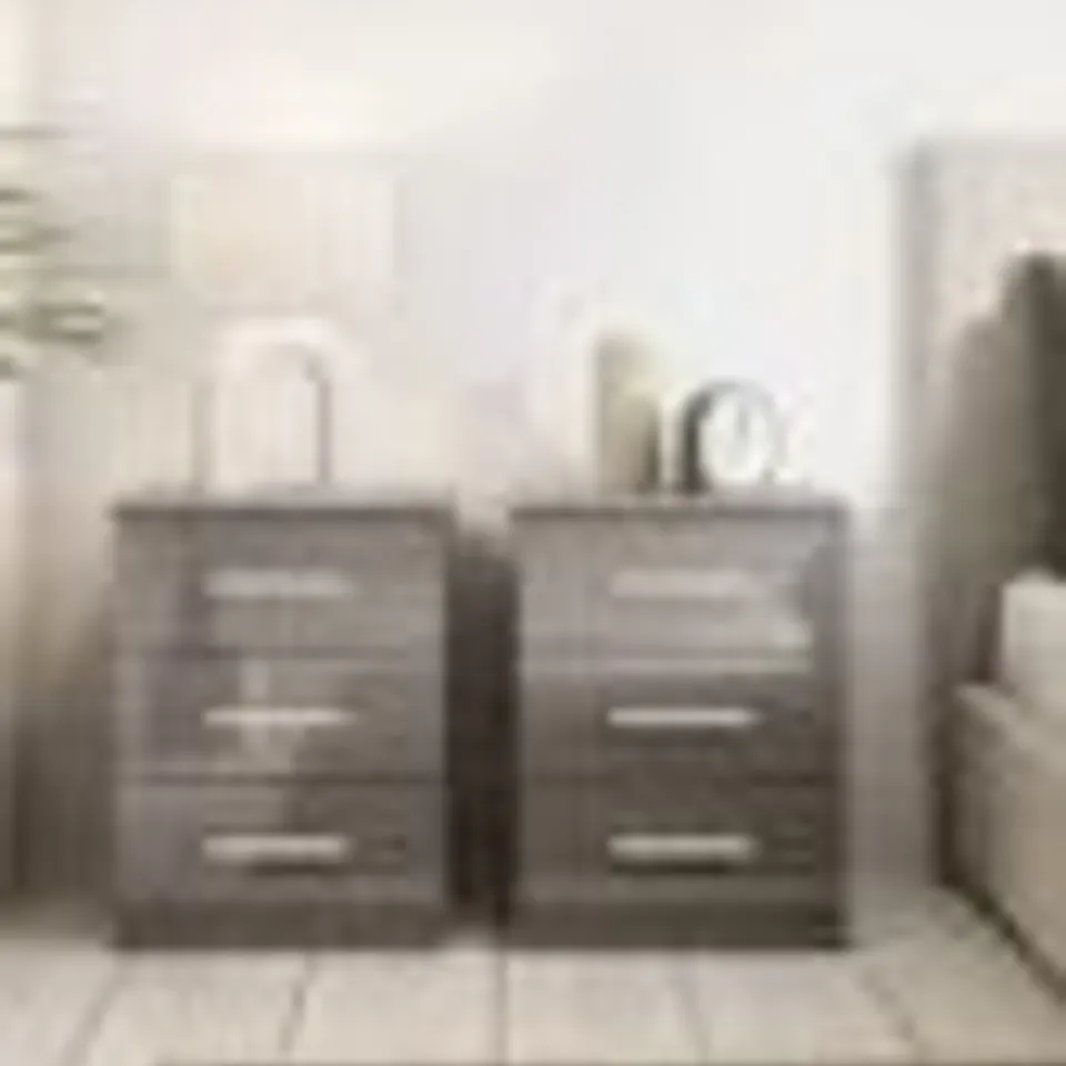 GRADE 1 PAIR OF PRAGUE GLOSS 3 DRAWER BEDSIDE CABINETS GLOSS GREY (1 BOX)