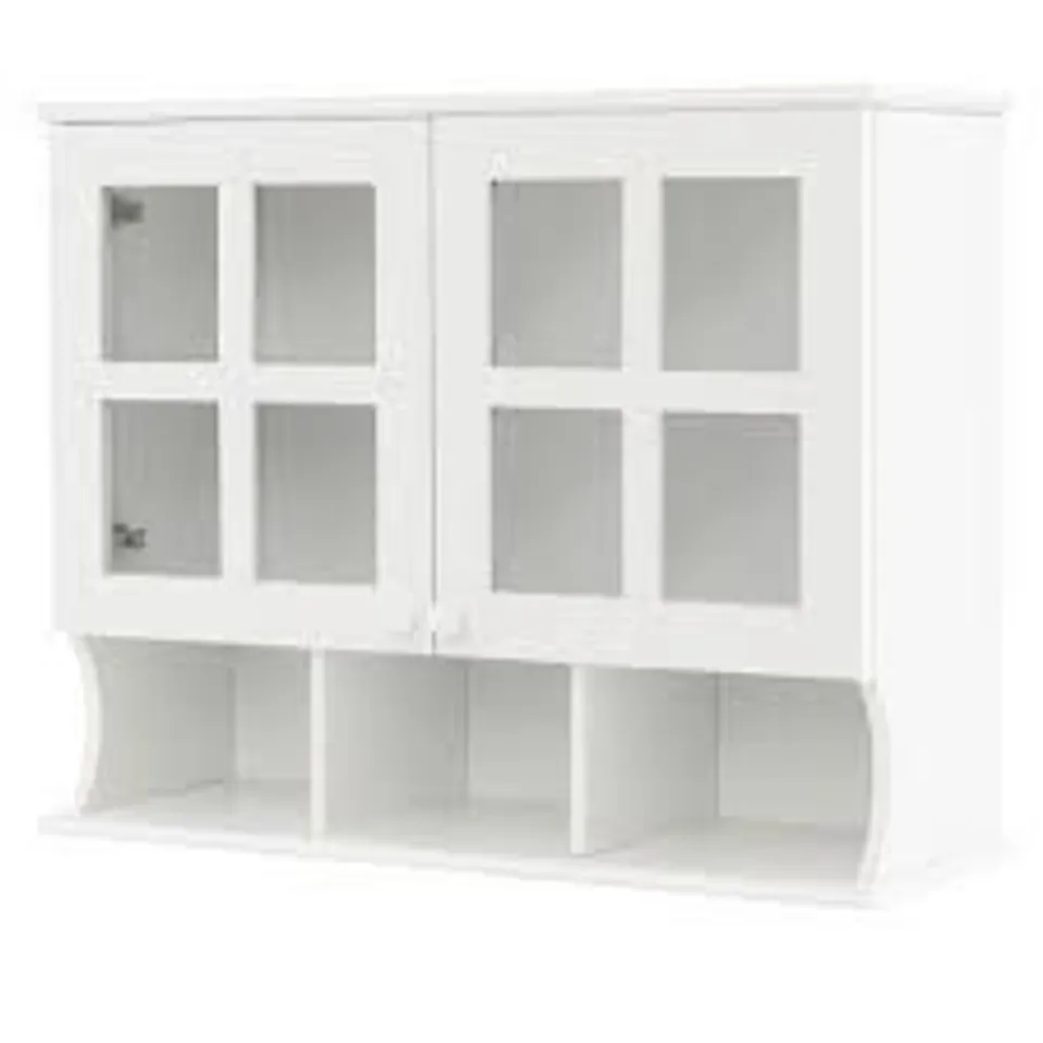 BOXED MODERN STORAGE CABINET WITH SHELVES AND OPEN COMPARTMENTS FOR BATHROOM/KITCHEN 