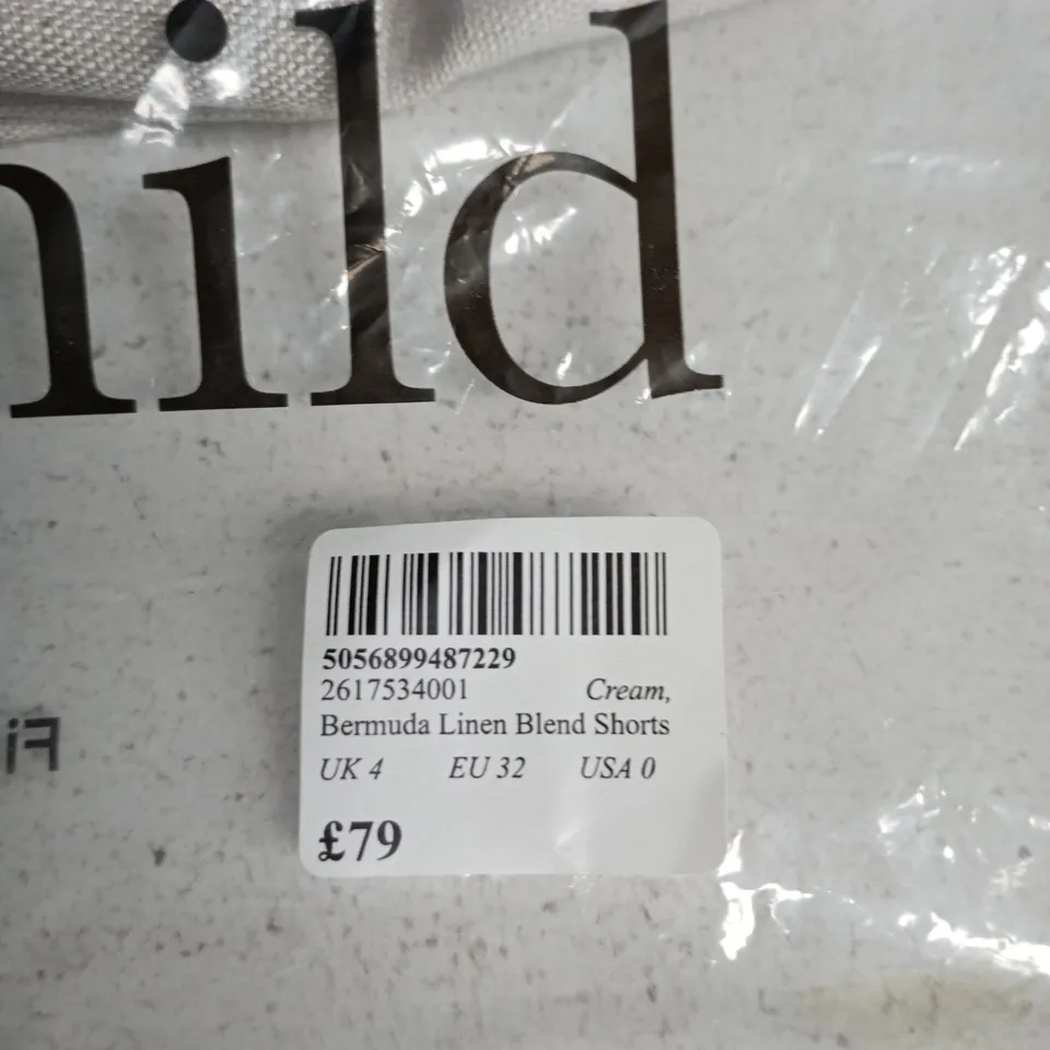 NOBODY'S CHILD BERMUDA LINEN BLEND SHORTS – CREAM, UK 4 (EU 32, USA 0)