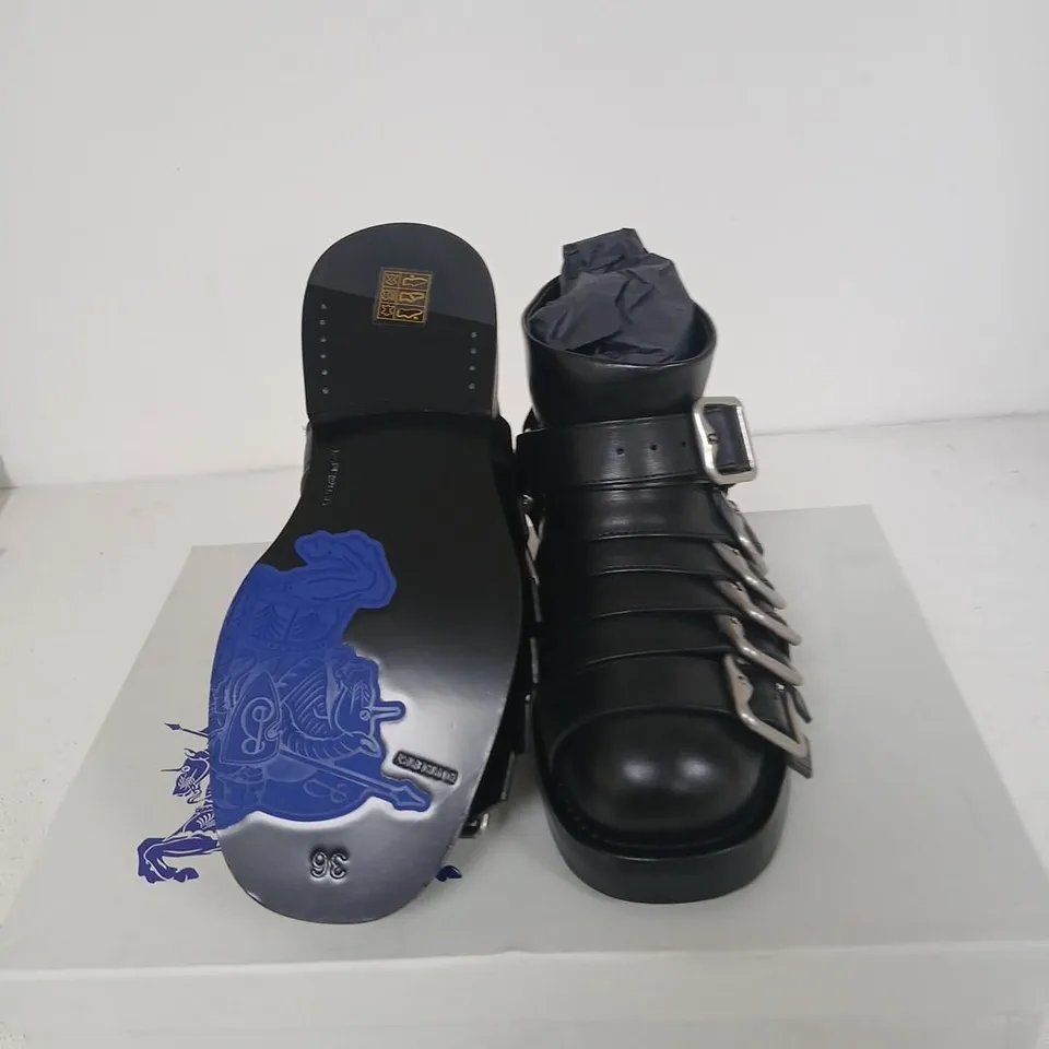 BURBERRY LEATHER BUCKLE BOOTS, UK 3 (EU 36)