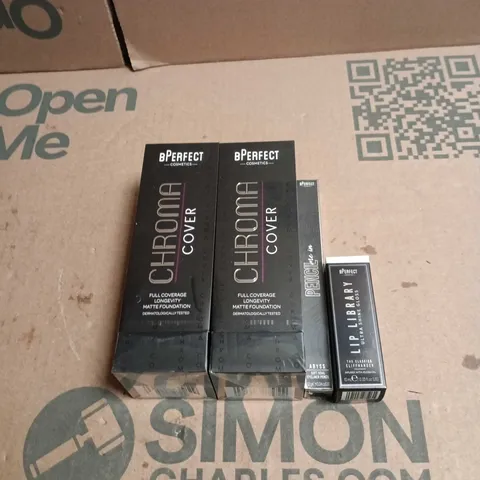 4 X ASSORTED BPERFECT COSMETIC ITEMS TO INCLUDE MATTE FOUNDATION, LIP LIBRARY THE CLASSICS CLIFFHANGER ETC