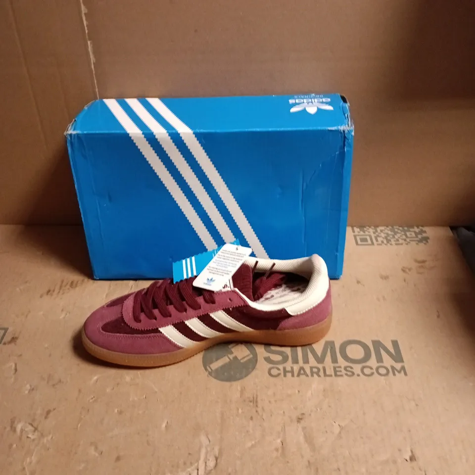 ADIDAS HANDBALL SPEZIAL SNEAKERS – BURGUNDY SUEDE WITH WHITE 3-STRIPES - SIZE UK 7.5 