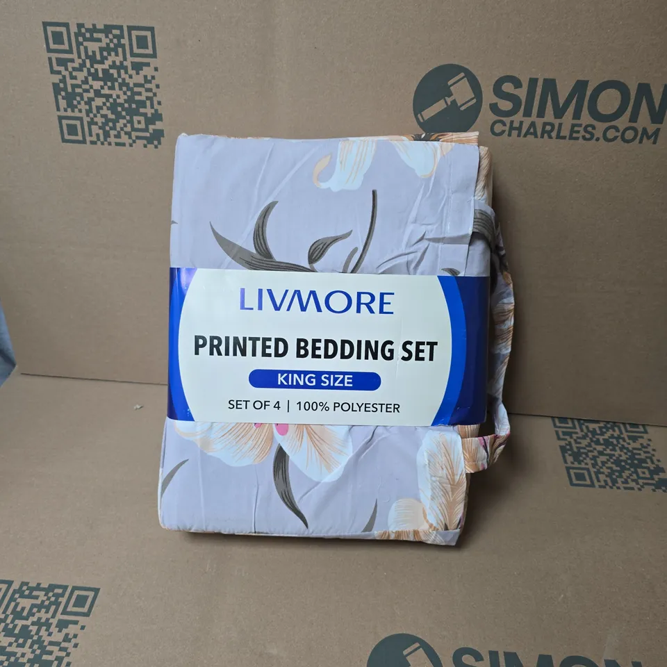 Livmore Printed Bedding Set – King Size, Set of 4, 100% Polyester