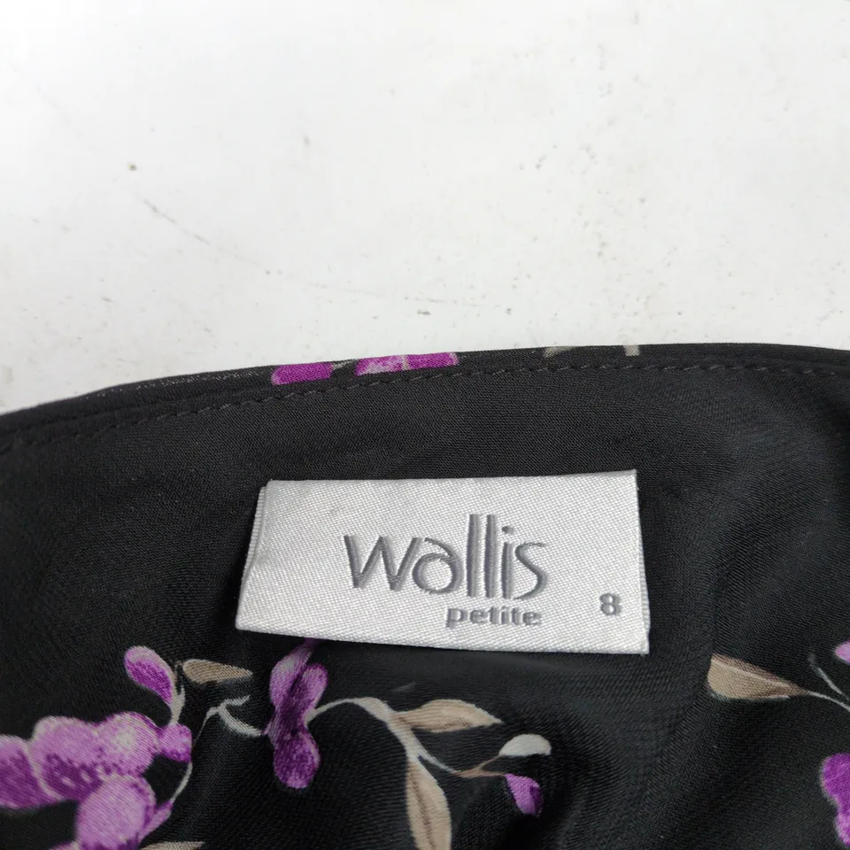 WOLLIS PETITE WOMEN'S DRESS – BLACK WITH PURPLE FLORAL PRINT, UK 8