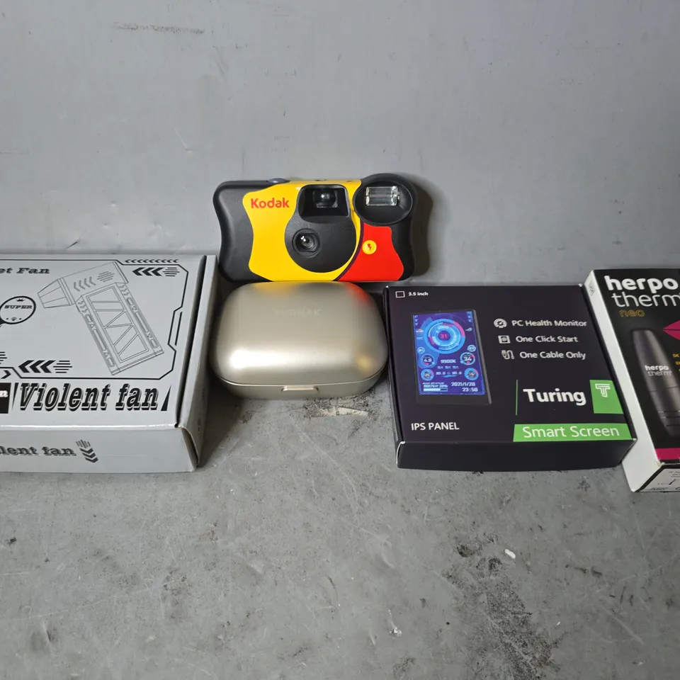 APPROXIMATELY 12 ASSORTED ITEMS TO INCLUDE - MINI JET FAN , HERPO THERM NEO , KODAK CAMERA ETC