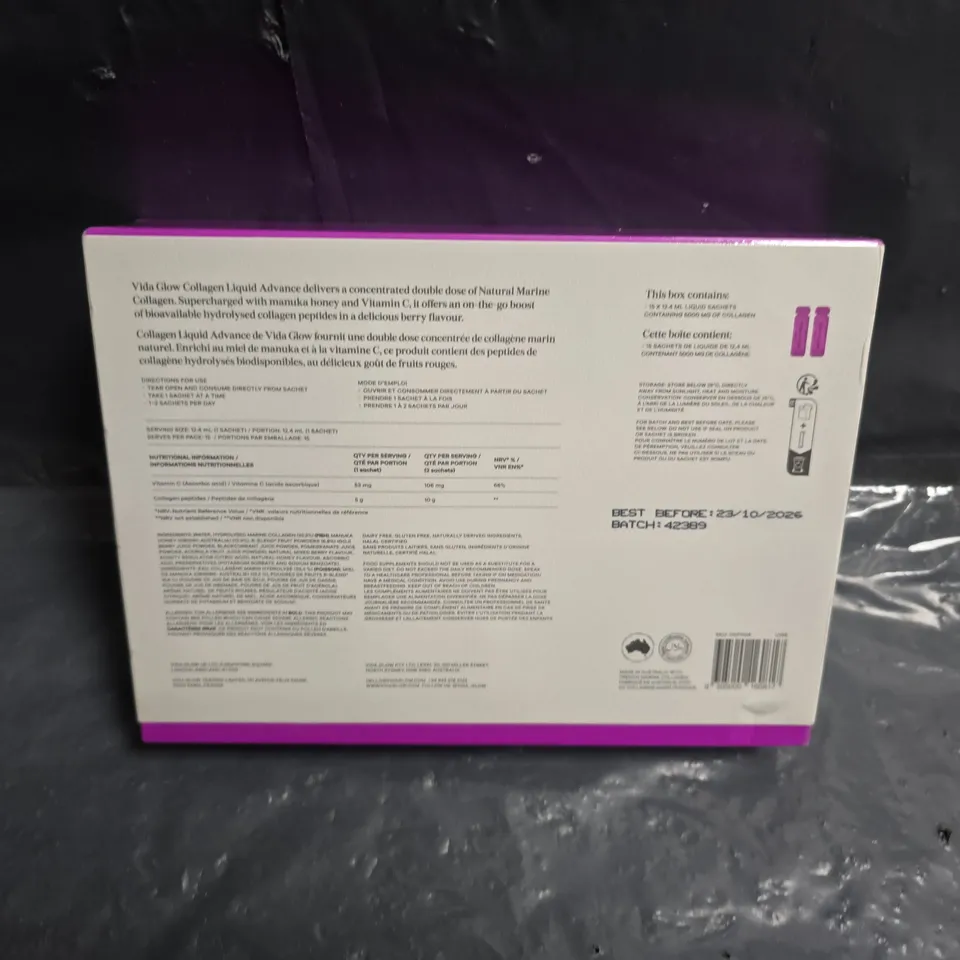 VIDA GLOW COLLAGEN LIQUID ADVANCE – MIXED BERRY FLAVOUR, BOXED