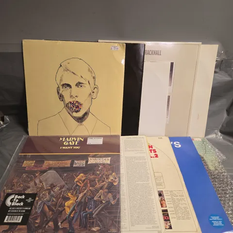 LOT OF APPROXIMATELY 10 ASSORTED VINYL RECORDS, TO INCLUDE - MARVIN GAYE I WANT YOU - THE BRACKNALL FALLING OUT OF VIEW - FOAL SANTIDOTES - ETC