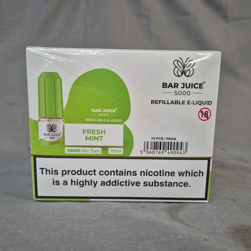 BOXED AND SEALED FRESH MINT NIC SALT E-LIQUID BY BAR JUICE 5000 SALTS 10ML-10MG