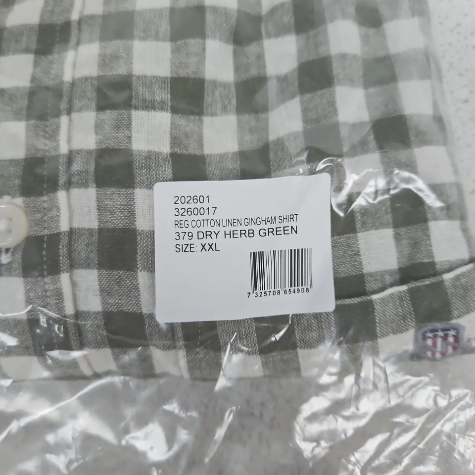GANT COTTON LINEN GINGHAM SHIRT – DRY HERB GREEN – UK XXL