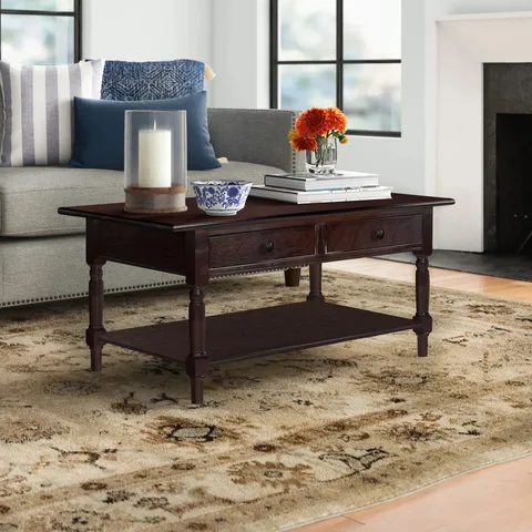 BOXED BANES SOLID WOOD 4 LEGS COFFEE TABLE WITH STORAGE 