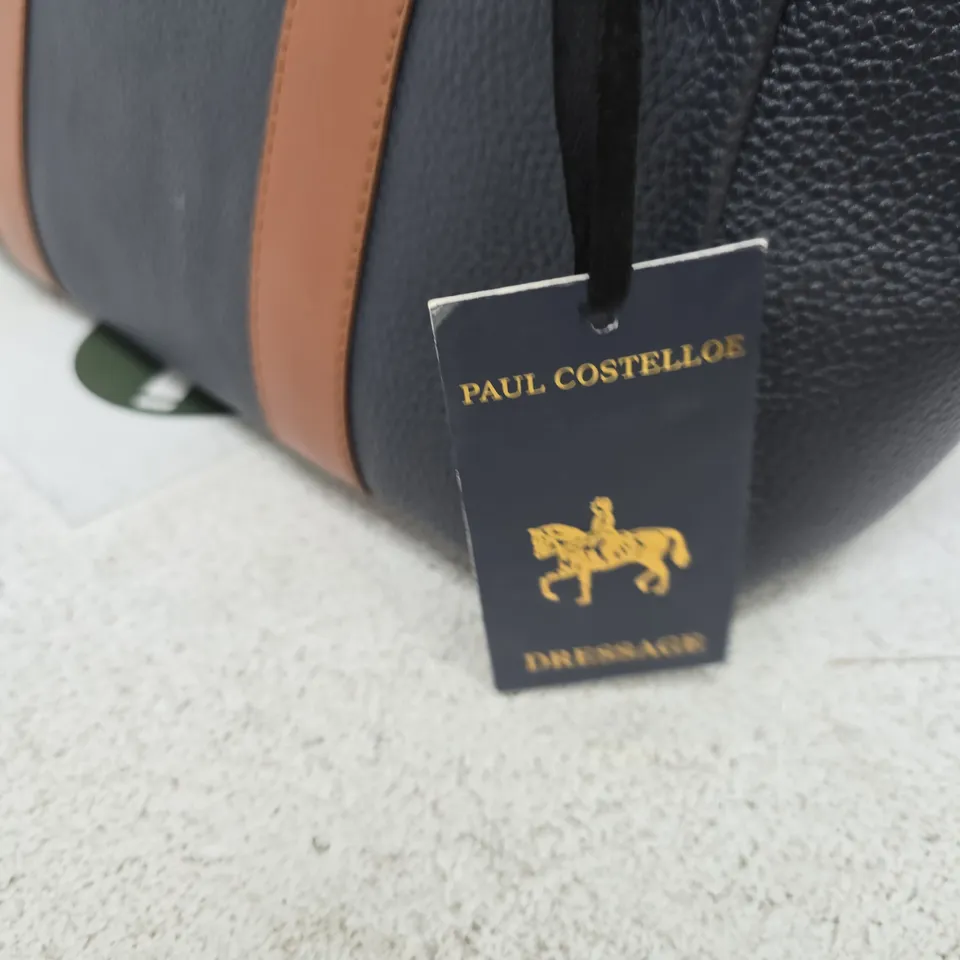 PAUL COSTELLO LEATHER HANDBAG – NAVY WITH TAN TRIM