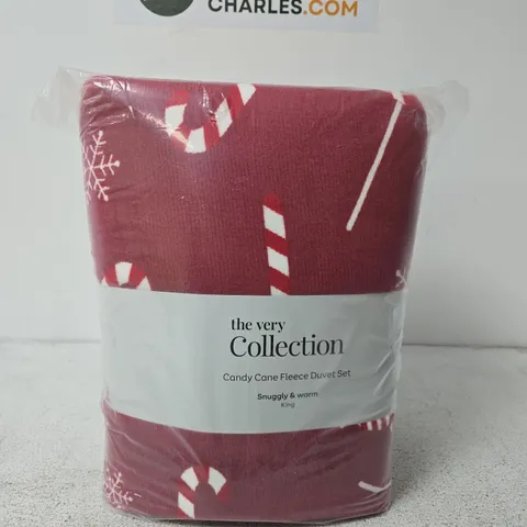 THE VERY COLLECTION CANDY CANE PRINTED FLEECE CHRISTMAS DUVET COVER SET - KING SIZE 