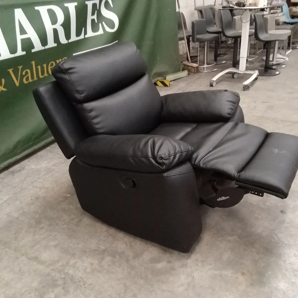 EDISON LUXURY FAUX LEATHER MANUAL RECLINER ARMCHAIR - BLACK RRP £499