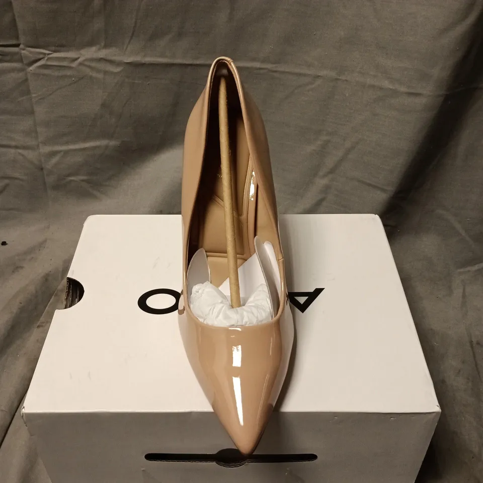 ALDO NUDE PATENT LEATHER HIGH HEEL SHOES – POINTED TOE, STILETTO SIZE 5 BOXED