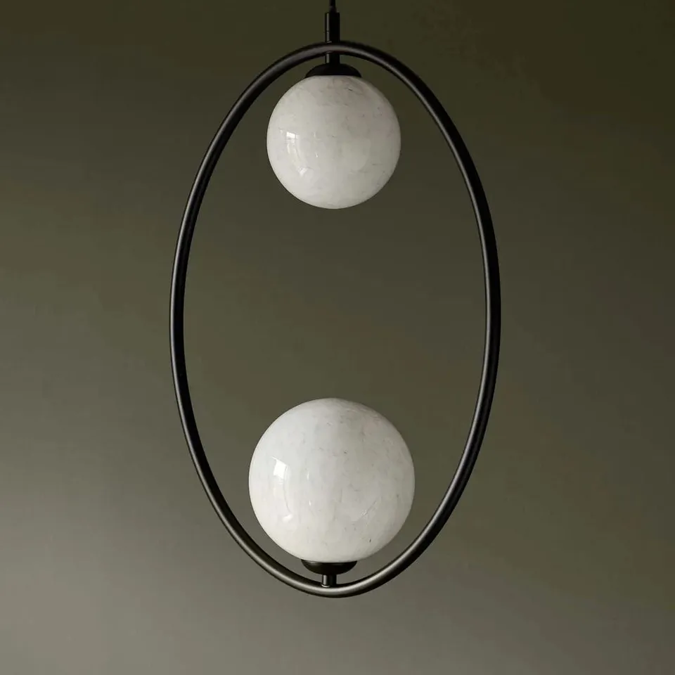 BOXED DANETTI RILEY MARBLE LOOK GLASS 2 LIGHT ADJUSTABLE PENDANT