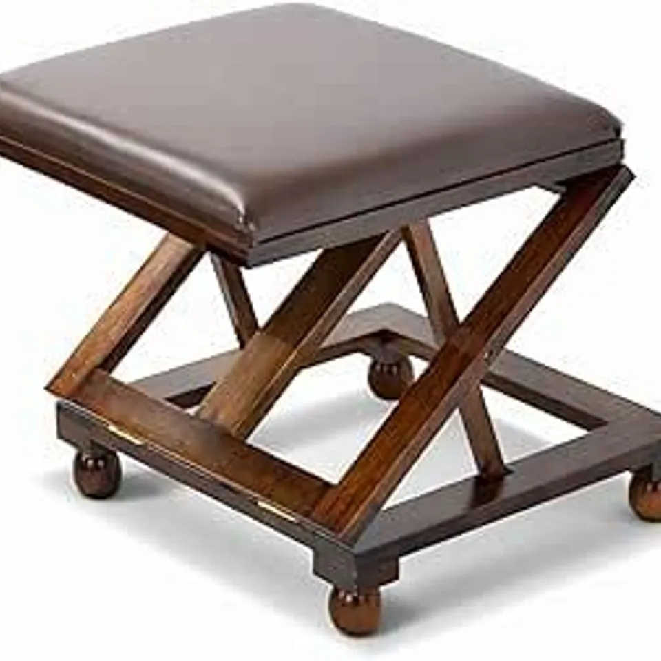 BOXED OYPLA FOLDING LEATHER CUSHION PADDED FOOTSTOOL FOOT LEG REST 