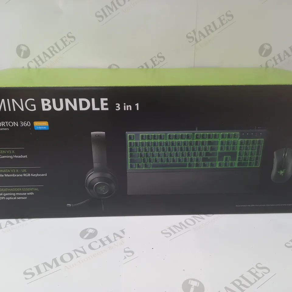 BRAND NEW BOXED RAZER GAMING BUNDLE 3 IN 1 TO INCLUDE - GAMING HEADSET, MEMBRANE RGB KEYBOARD AND ESSENTIAL GAMING MOUSE