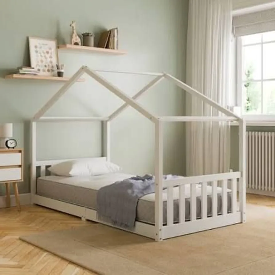 BOXED KID'S KENZIE HOUSE BED FRAME - WHITE (1 BOX)