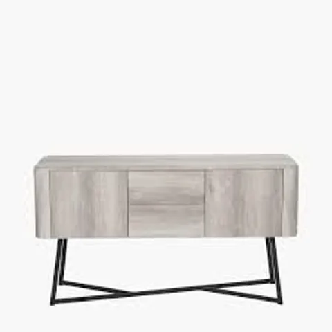 BOXED UKIAH GREY OAK VENEER AND BLACK METAL 2 DOOR 2 DRAWER SIDEBOARD (1 BOX)