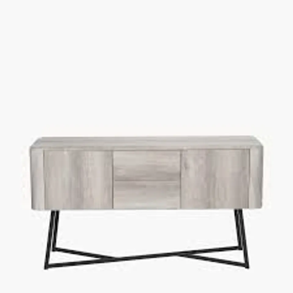 BOXED UKIAH GREY OAK VENEER AND BLACK METAL 2 DOOR 2 DRAWER SIDEBOARD (1 BOX)