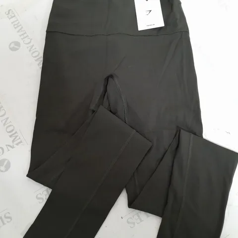 GYMSHARK LEGACY LOGO LEGGINGS IN OLVE GREEN - S