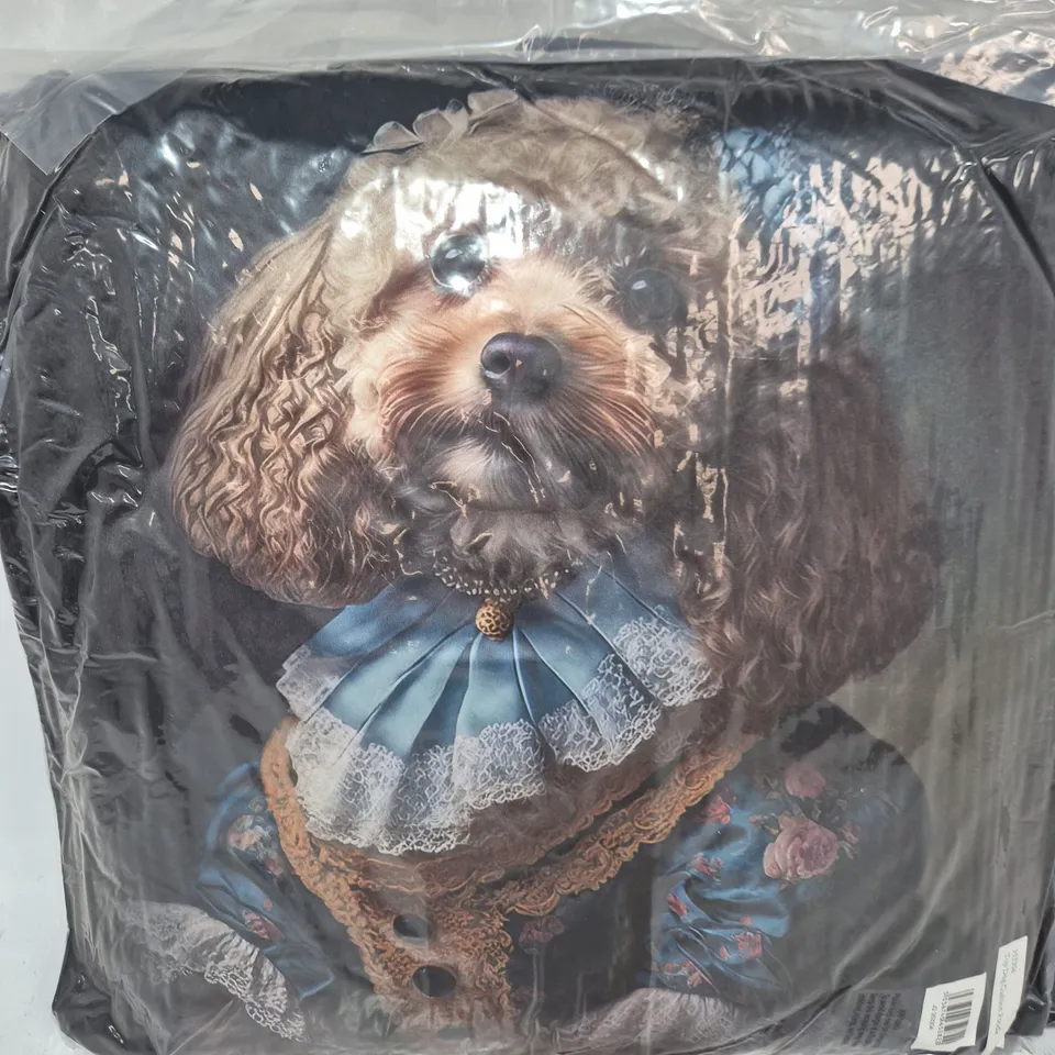 LOT OF 16 AS NEW TOP DOG POODLE THEMED FILLED CUSHIONS - APPROX 45X45CM