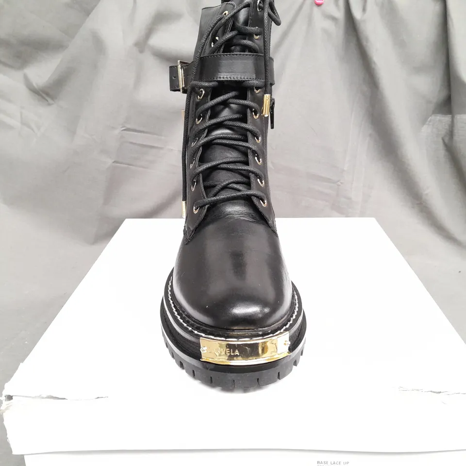 BOXED CARVELA BASE LACE UP BLACK BOOTS - SIZE 39