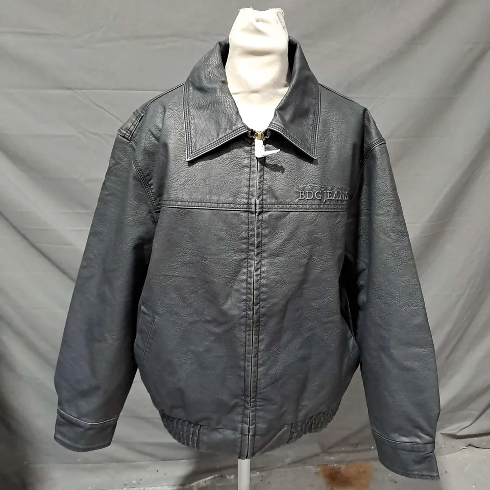 BDG PU BOMBER JACKET IN BLACK SIZE S