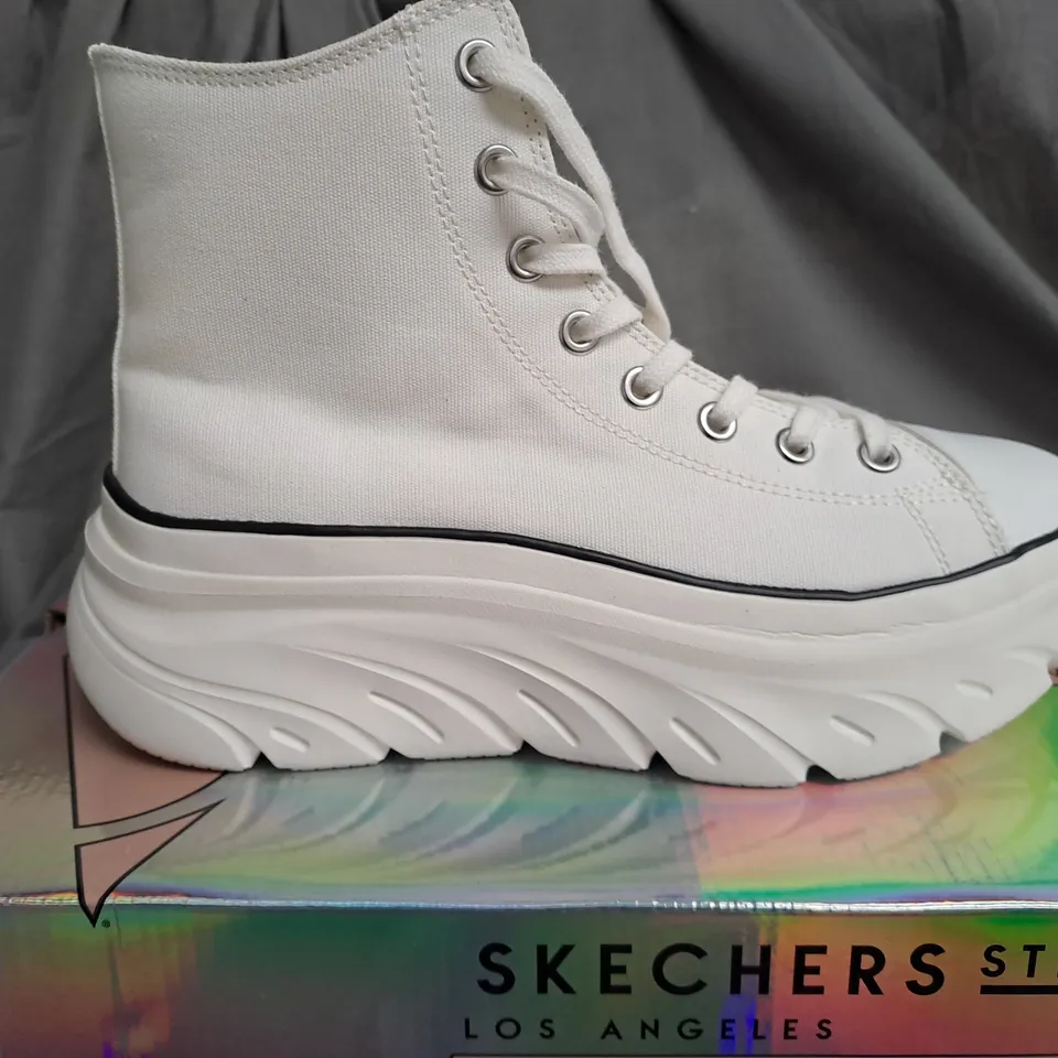 BOXED SKECHERS STREET HIGH RISE WHITE TRAINERS - SIZE 7