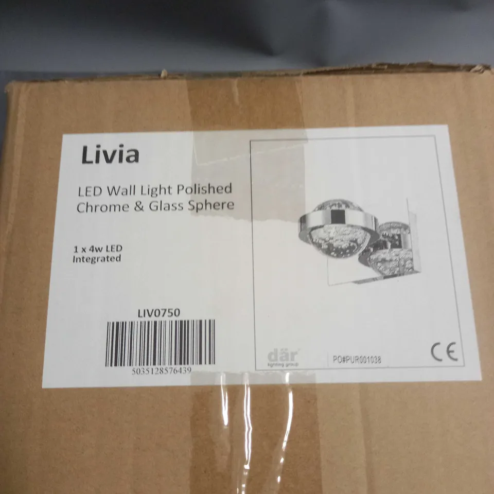 BRAND NEW DAR LIVIA LED WALL LIGHT POLISHED CHROME AND GLASS SPHERE