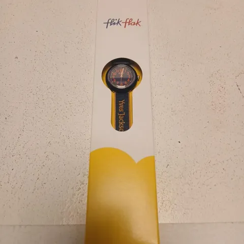FLIK FLAK YVES JACKSON CHILDREN'S WATCH - BLUE DIAL WITH ORANGE NUMERALS, BOXED