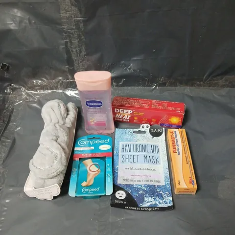 APPROXIMATEY 15 ASSORTED HEALTH AND BEAUTY PRODUCTS TO INCLUDE COMPEED BLISTER PATCH, DEEP HEAT RUB AND VASELINE BODY OIL