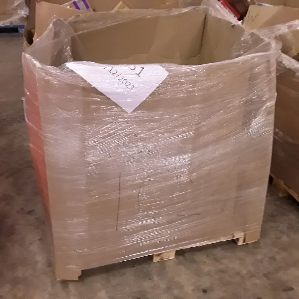PALLET OF ASSORTED PRODUCTS INCLUDING ARTIST EASEL, MULTIFUNCTIONAL FOOD PROCESSOR, WOODEN POSTER, DOUBLE SIDE SIGN STAND, LED ROPE LIGHT, PEDESTAL FAN 