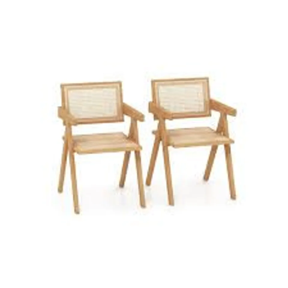 BOXED COSTWAY RATTAN ACCENT CHAIRS SET OF 2 WITH NATURAL BAMBOO FRAME - NATURAL