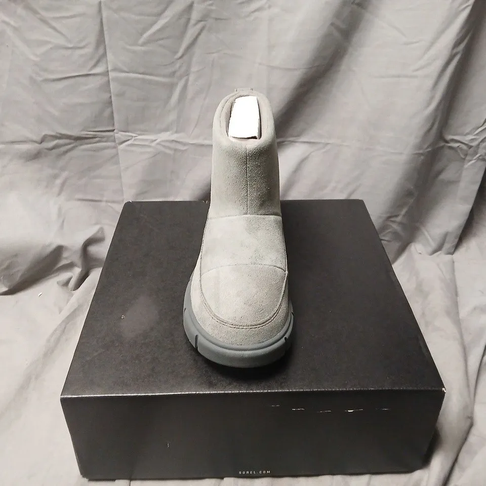 BOXED SOREL EXPLORER III SLIP-ON WP BOOTS – WOMEN'S, GREY SUEDE, UK 6.5